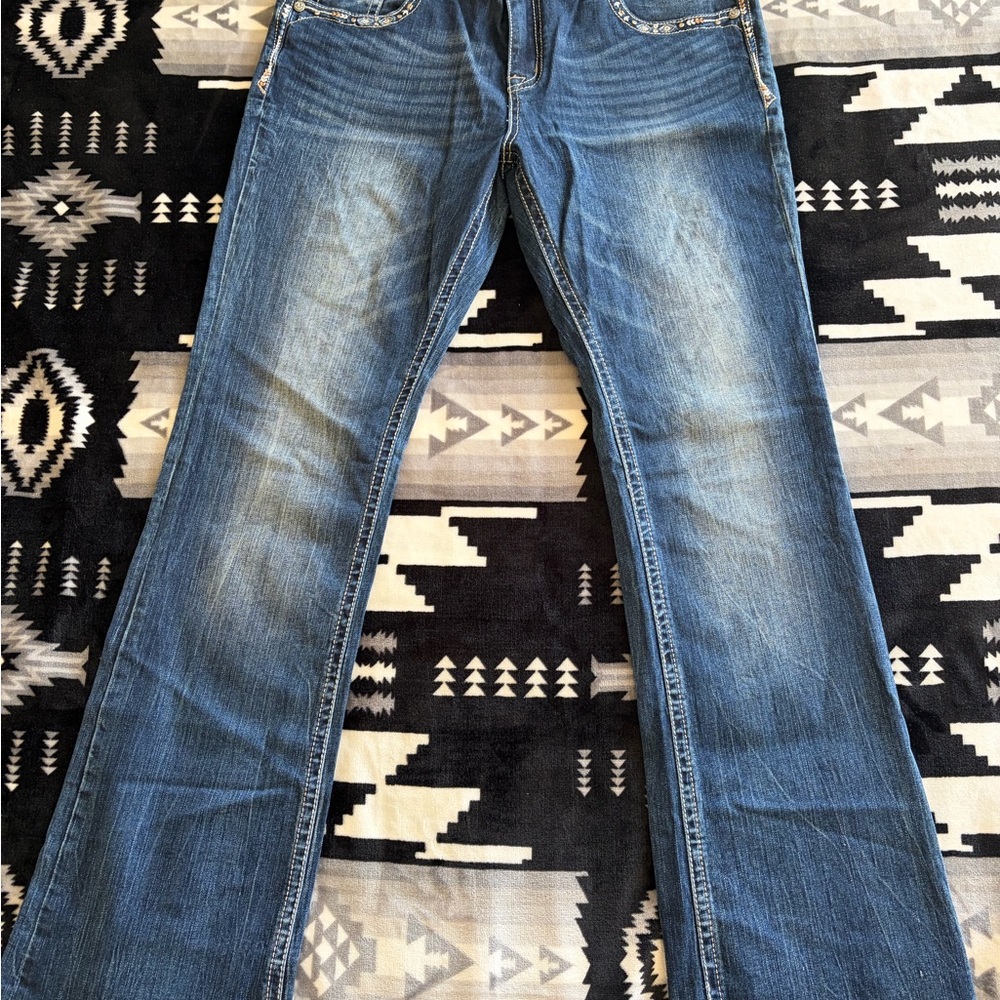 Grace in LA Women's Dark Blue Boot Cut Jeans with Embellished Back Pockets - Picture 2 of 8